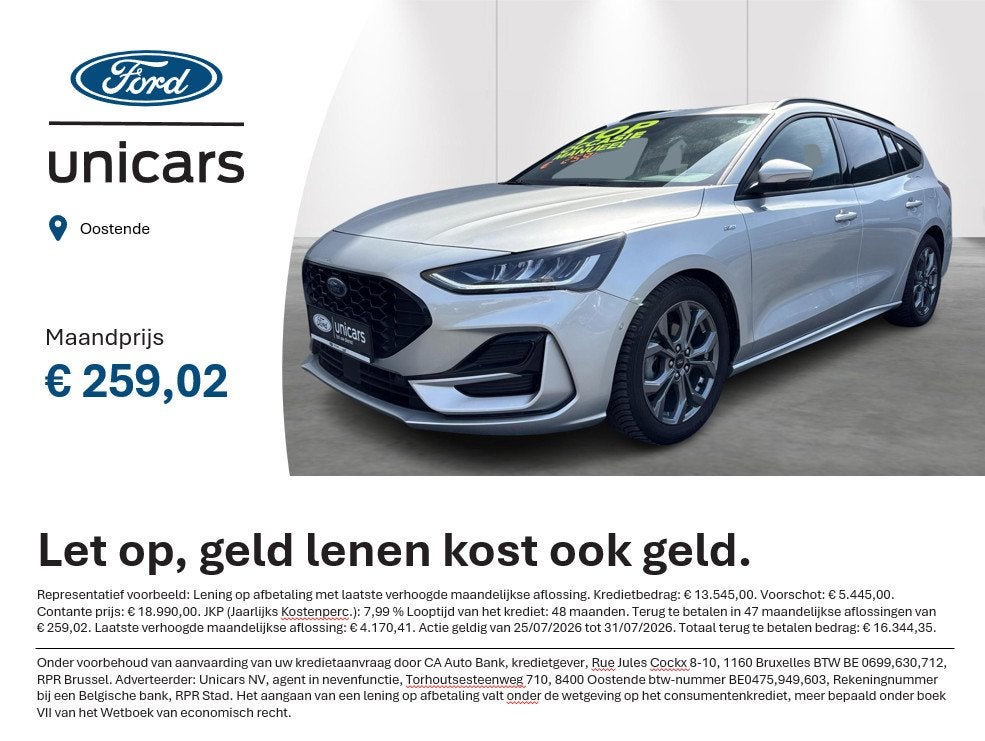 Ford Focus St-Line 1.0 Ecoboost mhev 125pk m6, Focus, Argent ou Gris, Achat, Entreprise