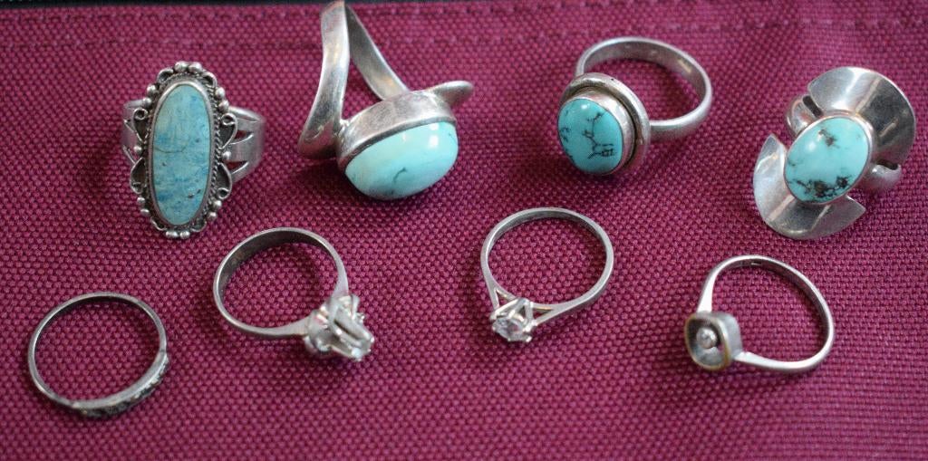 lot 8 anciennes bagues en argent 925 antiquité brocante, Enlèvement ou Envoi