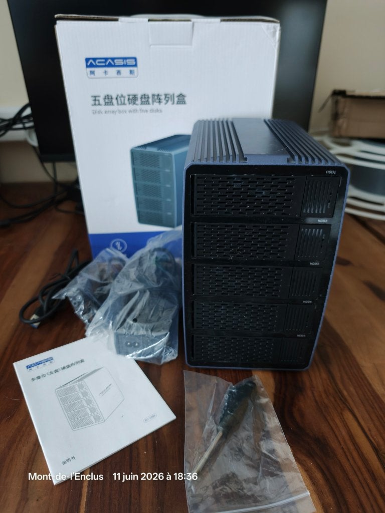 Acasis RAID-behuizing voor 5 HDD van 3,5 of 2,5 inch, Computers en Software, Harde schijven, HDD, Ophalen of Verzenden, Zo goed als nieuw