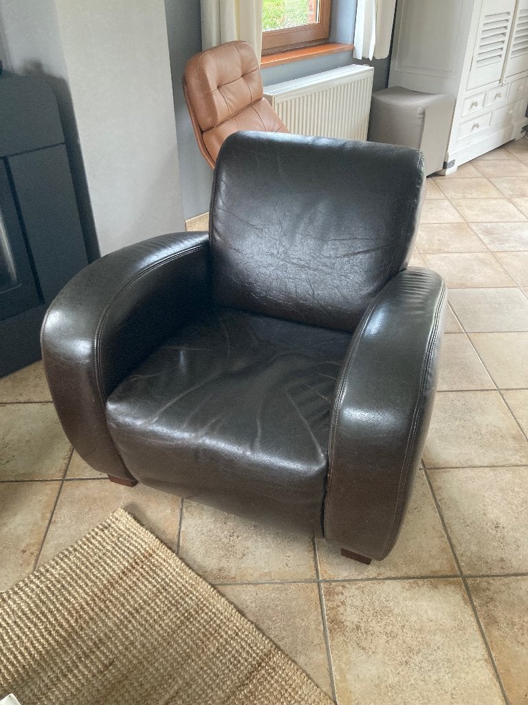 Fauteuil club cuir brun, Ophalen, Gebruikt, 75 tot 100 cm, Leer