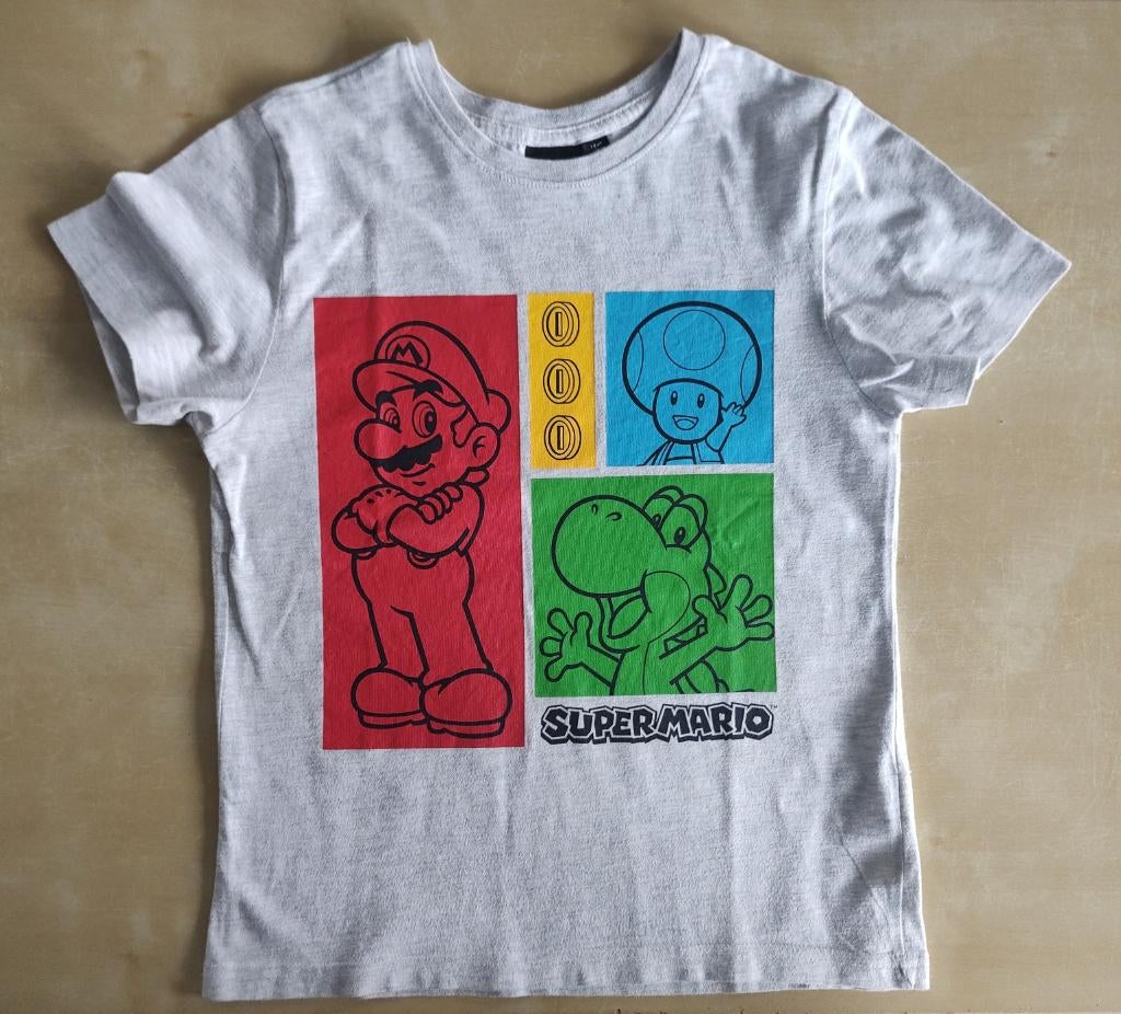 Leuke licht grijze t-shirt Mario Bros, maat 128, Super Mario, Garçon ou Fille, Enlèvement ou Envoi, Chemise ou À manches longues