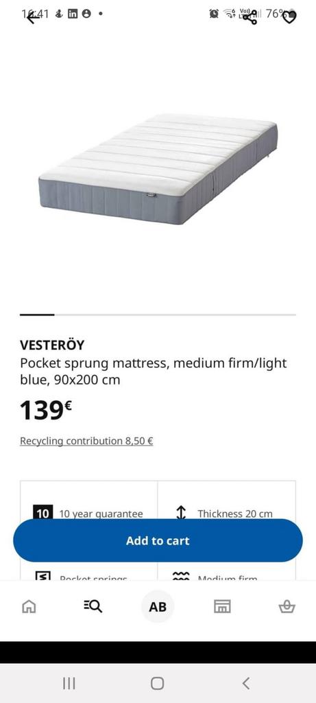 IKEA VESTERÖY matras 90x200 cm, goede staat, 2 jaar gebruikt, 90 cm, Matelas, Une personne, Enlèvement