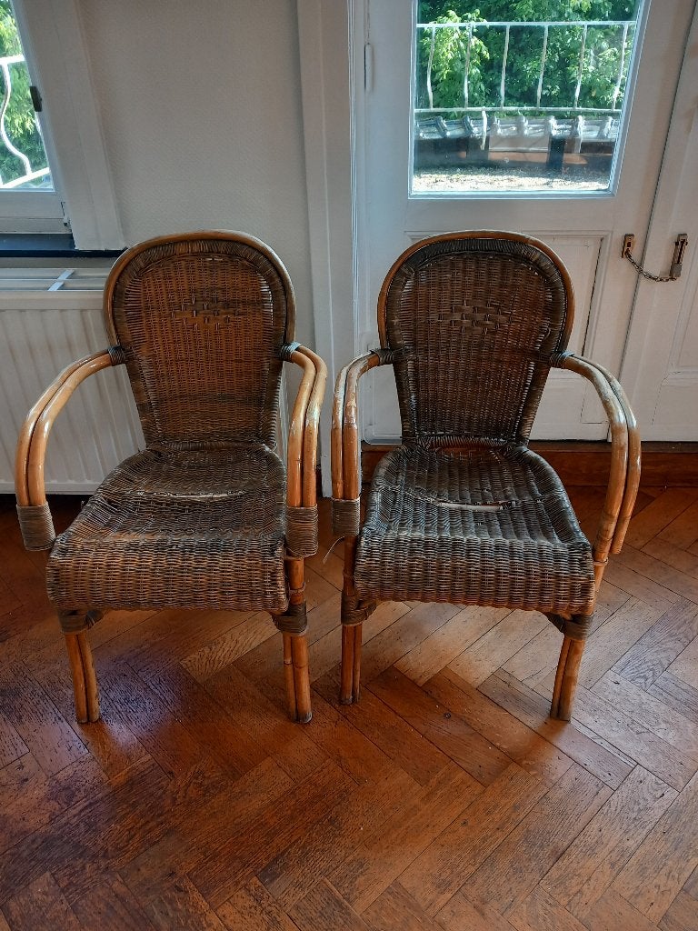 6 vintage rotan armstoelen – boho / Manou – op te knappen, Enlèvement, Utilisé, Rotin, Empilable