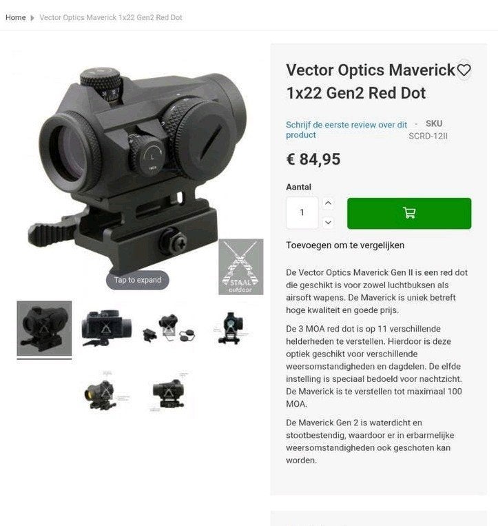 Vector Maverick gen2 Red dot Quik switch 22mm, Ophalen