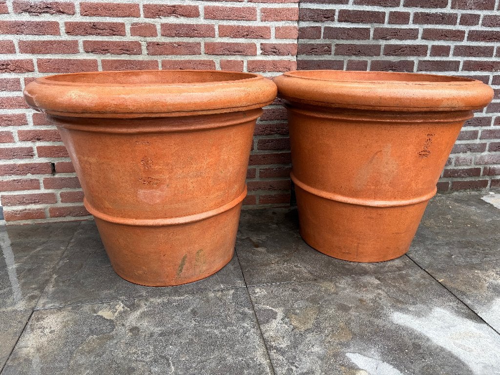 2 Mega Grote Impruneta Terracotta Bloempotten Uit De Toscane, Ophalen, 40 cm of meer, Rond, Zo goed als nieuw