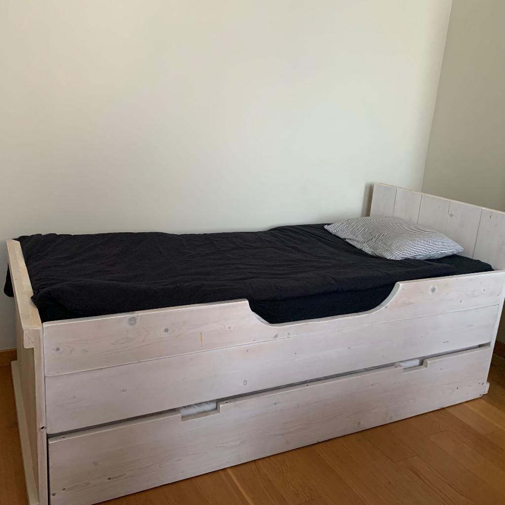 Steigerhouten bed,  90x200cm, Huis en Inrichting, Slaapkamer | Bedden, Gebruikt, Eenpersoons, 90 cm, 200 cm, Steigerhout, Wit