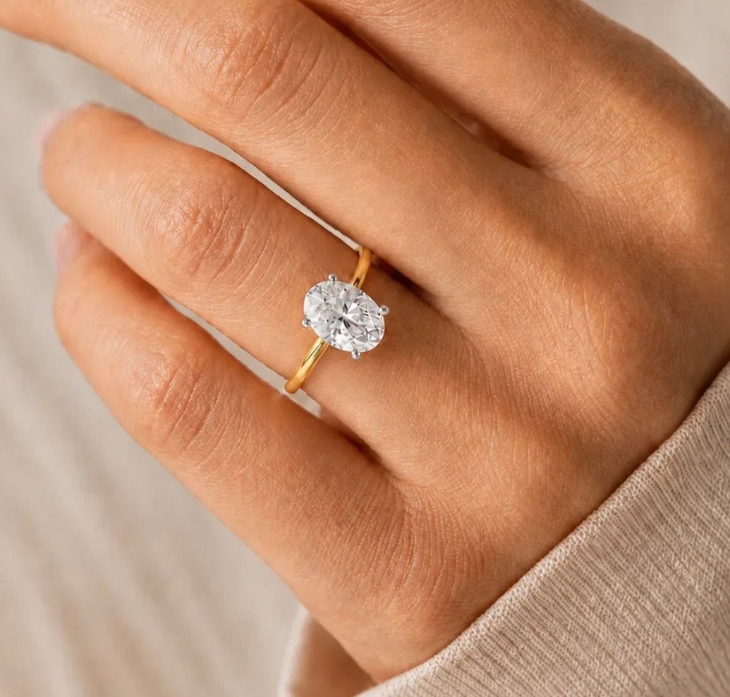 Geel gouden ring met ovale diamant van 3.07 karaat! nieuw!, Bijoux, Sacs & Beauté, Neuf, Or, 17 à 18, Jaune