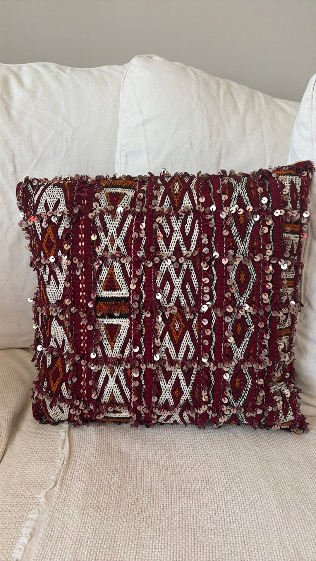 Berberse kussenhoezen kilim bohemian bordeau- 2 stuks rood, Huis en Inrichting, Ophalen of Verzenden, Gebruikt, Rood
