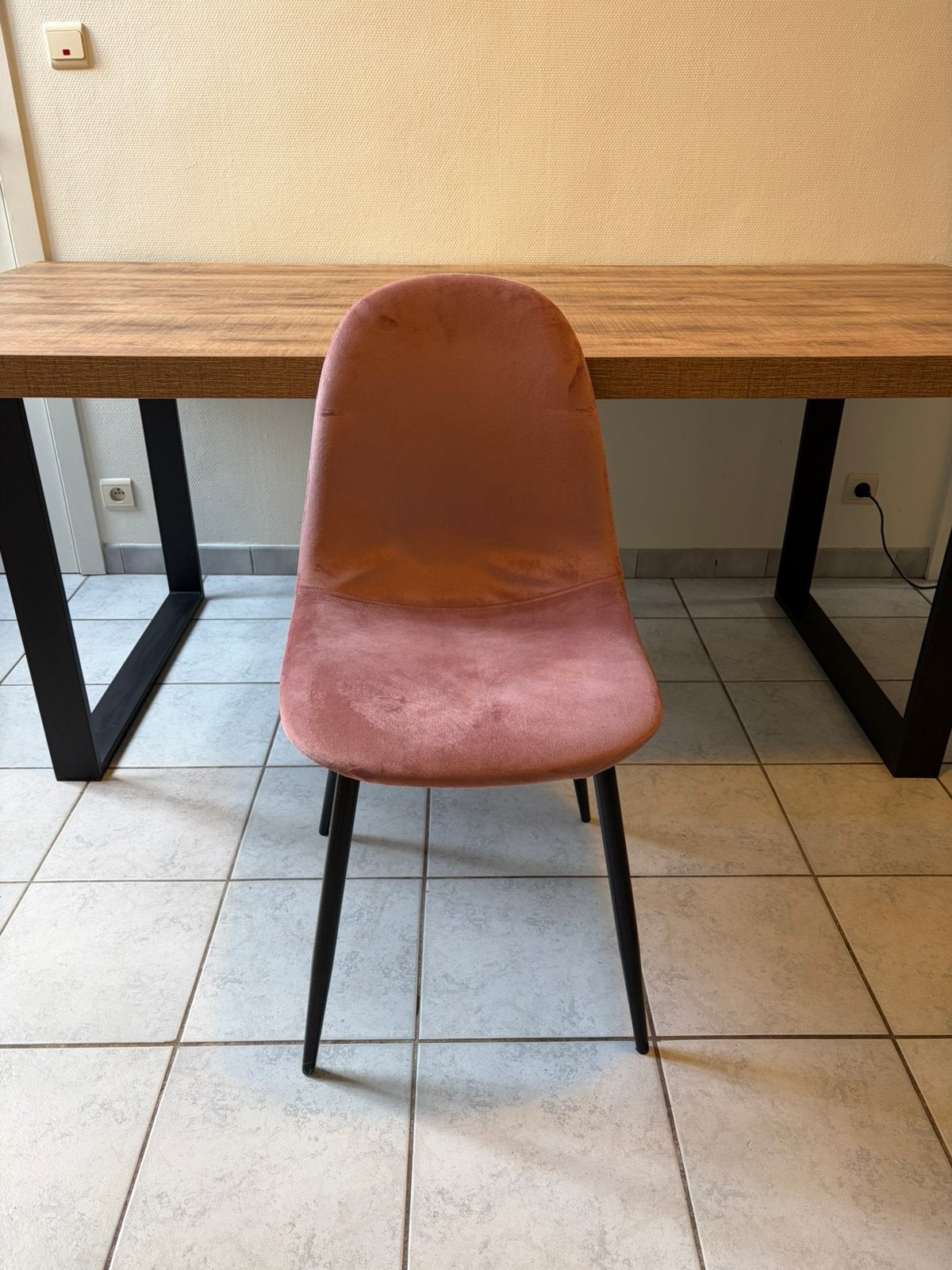6 fluweel roze velvet eetkamerstoelen, Ophalen, Zo goed als nieuw