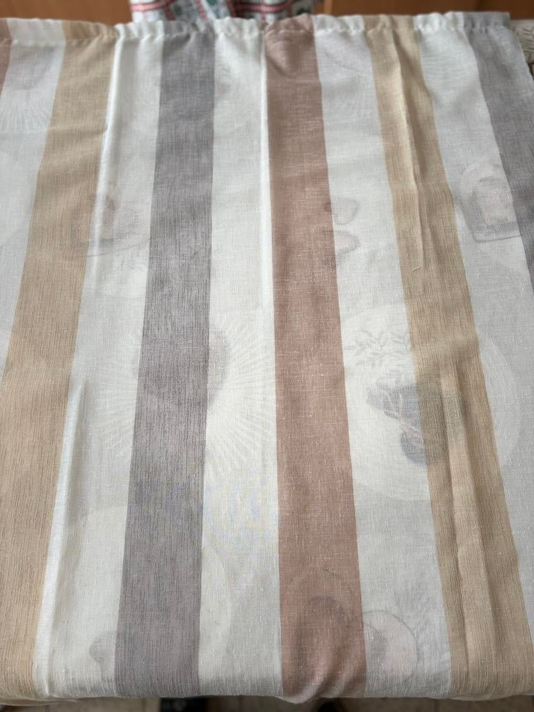 Klein linnen gordijn met beige, ecru en grijs strepen, Huis en Inrichting, Ophalen of Verzenden, Zo goed als nieuw