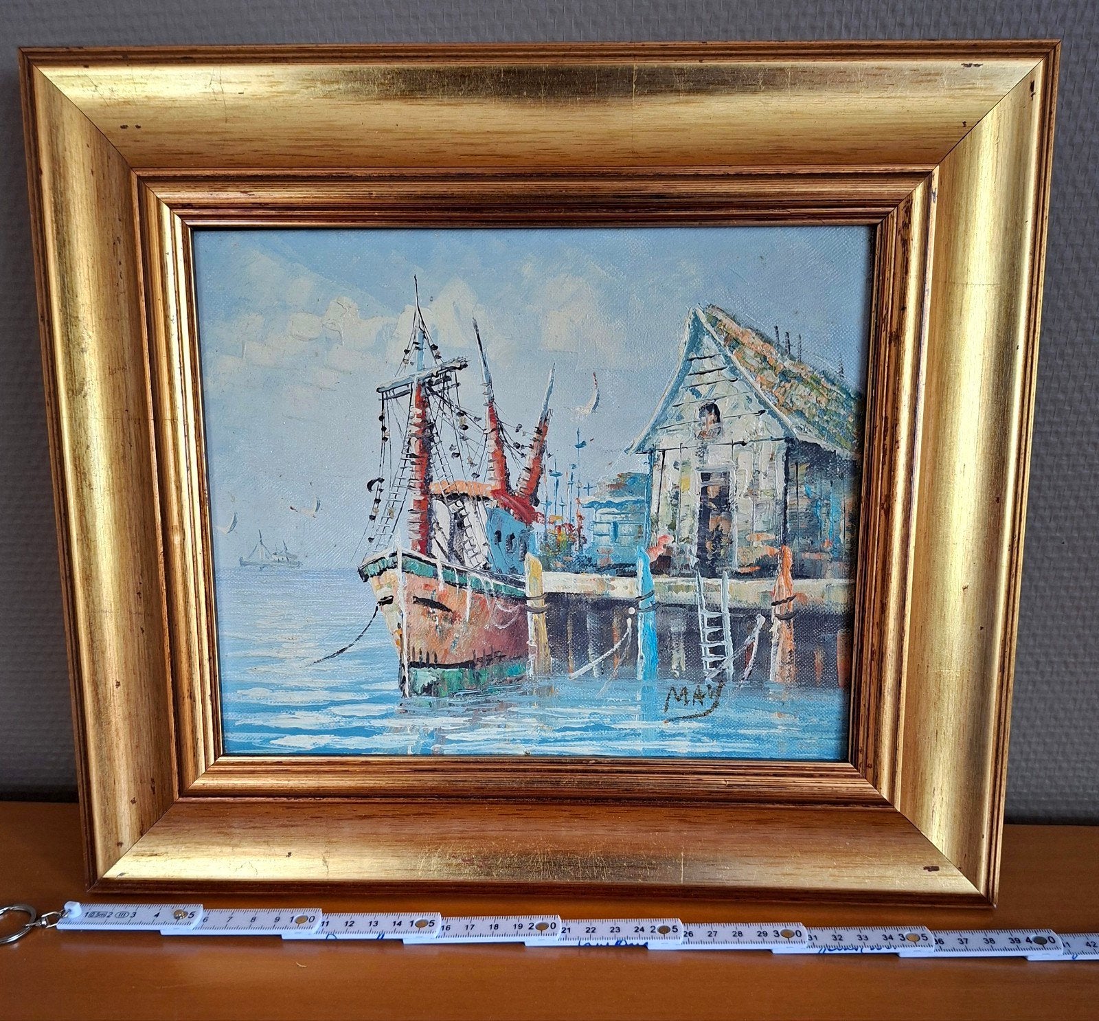 Olieverfschilderij - Maritieme scene/vissersboot, Ophalen, Doek, Impressionistisch, Gesigneerd