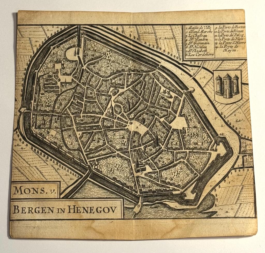 Carte Mons Hainaut Guicciardini XVIIe siècle, Antiquités & Art, Enlèvement ou Envoi, Cartographie, 1600 - 1699, Gravure