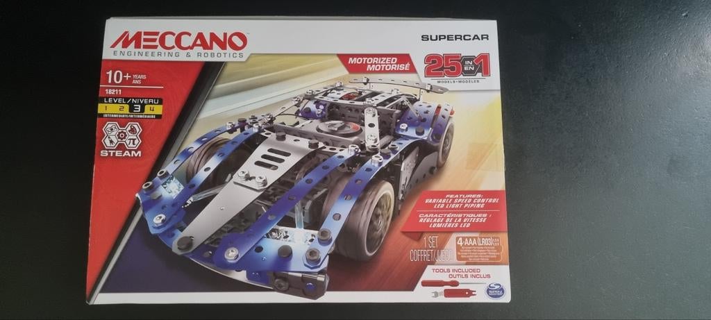 “Nieuwe Meccano Supercar 25-in-1 blauw (ongeopend) met motor, Ophalen, Nieuw, Auto
