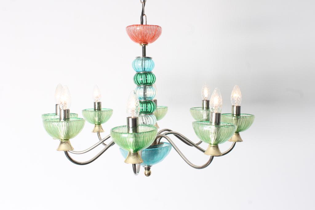 Italiaanse Kroonluchter 80's, Huis en Inrichting, Lampen | Kroonluchters, Ophalen of Verzenden, Gebruikt, Glas, Vintage, italiaans design