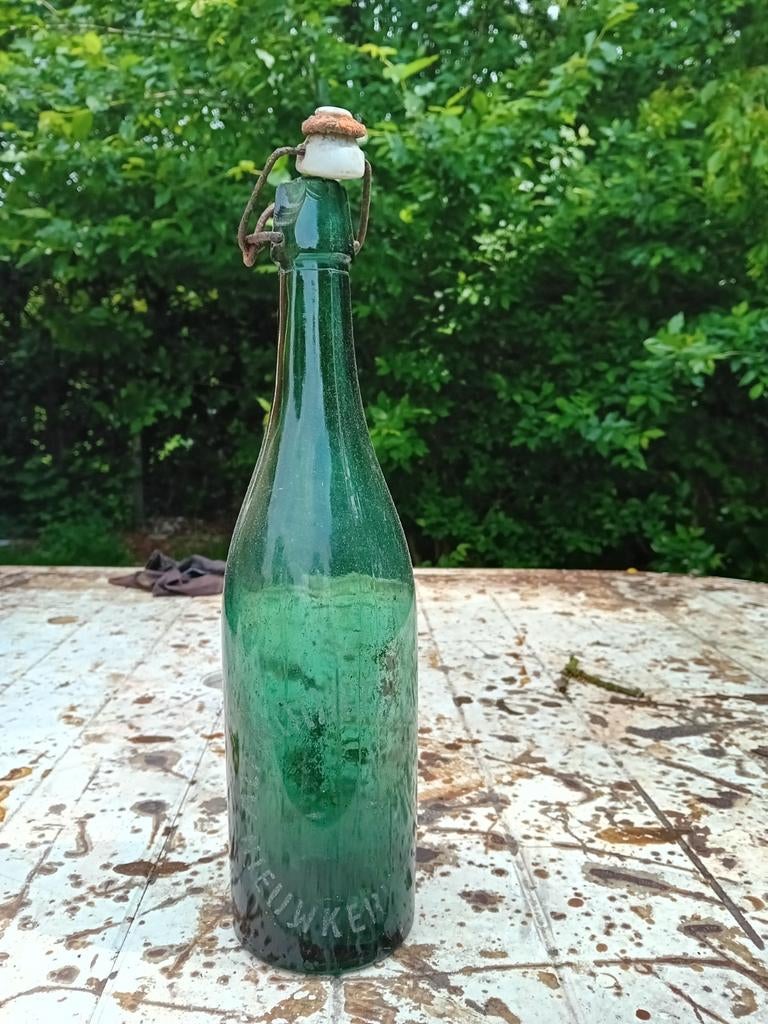 Oude vintage bierfles Alfons Moortham Nieuwkerken Waas, Ophalen of Verzenden