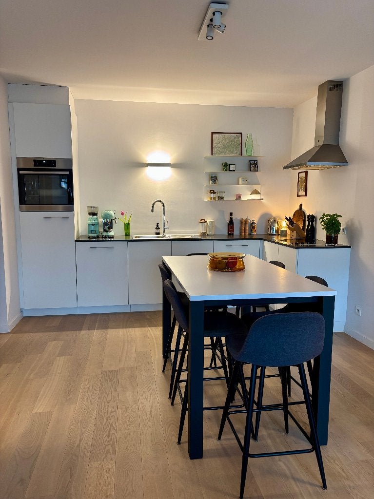Keukentafel met 6 krukjes, Huis en Inrichting, Tafels | Eettafels, Ophalen, 100 tot 150 cm, 50 tot 100 cm, Zo goed als nieuw