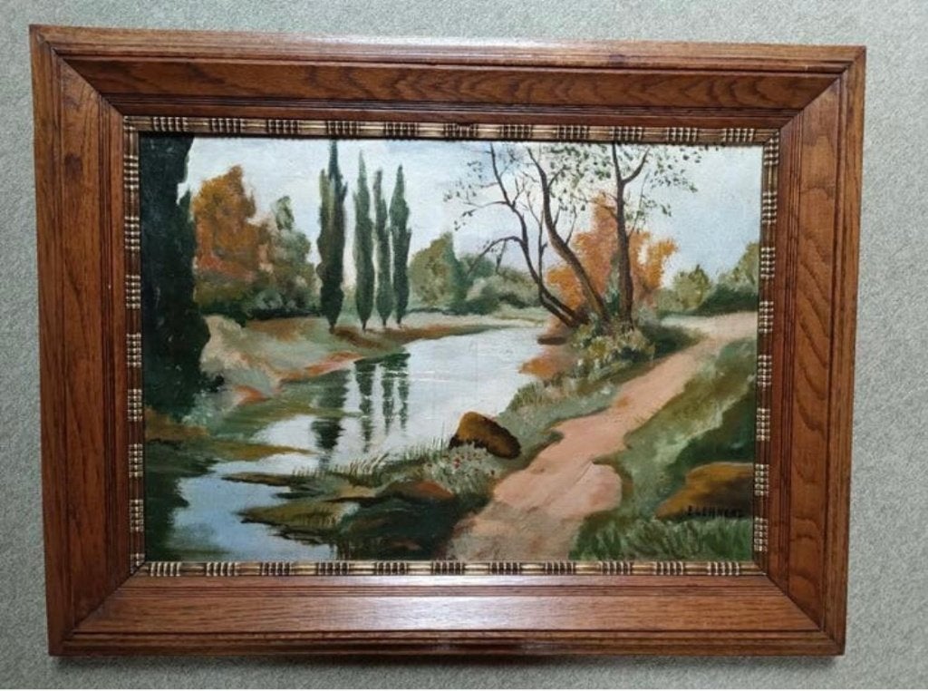 Schilderij op canvas "Pad langs de rivier", 91 x 70 cm, Ophalen, Doek, Landschap, Olieverf
