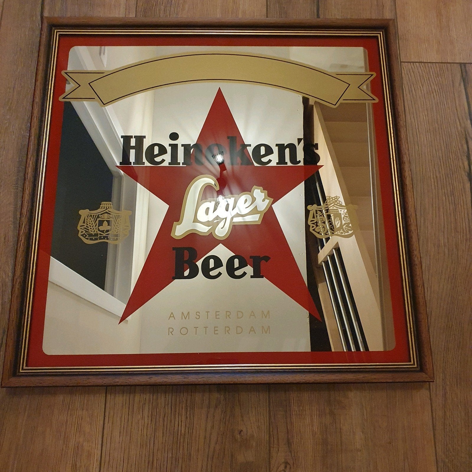 Bier Reclame Spiegel - Heineken Lager Beer -, Verzamelen, Ophalen of Verzenden, Zo goed als nieuw, Reclamebord
