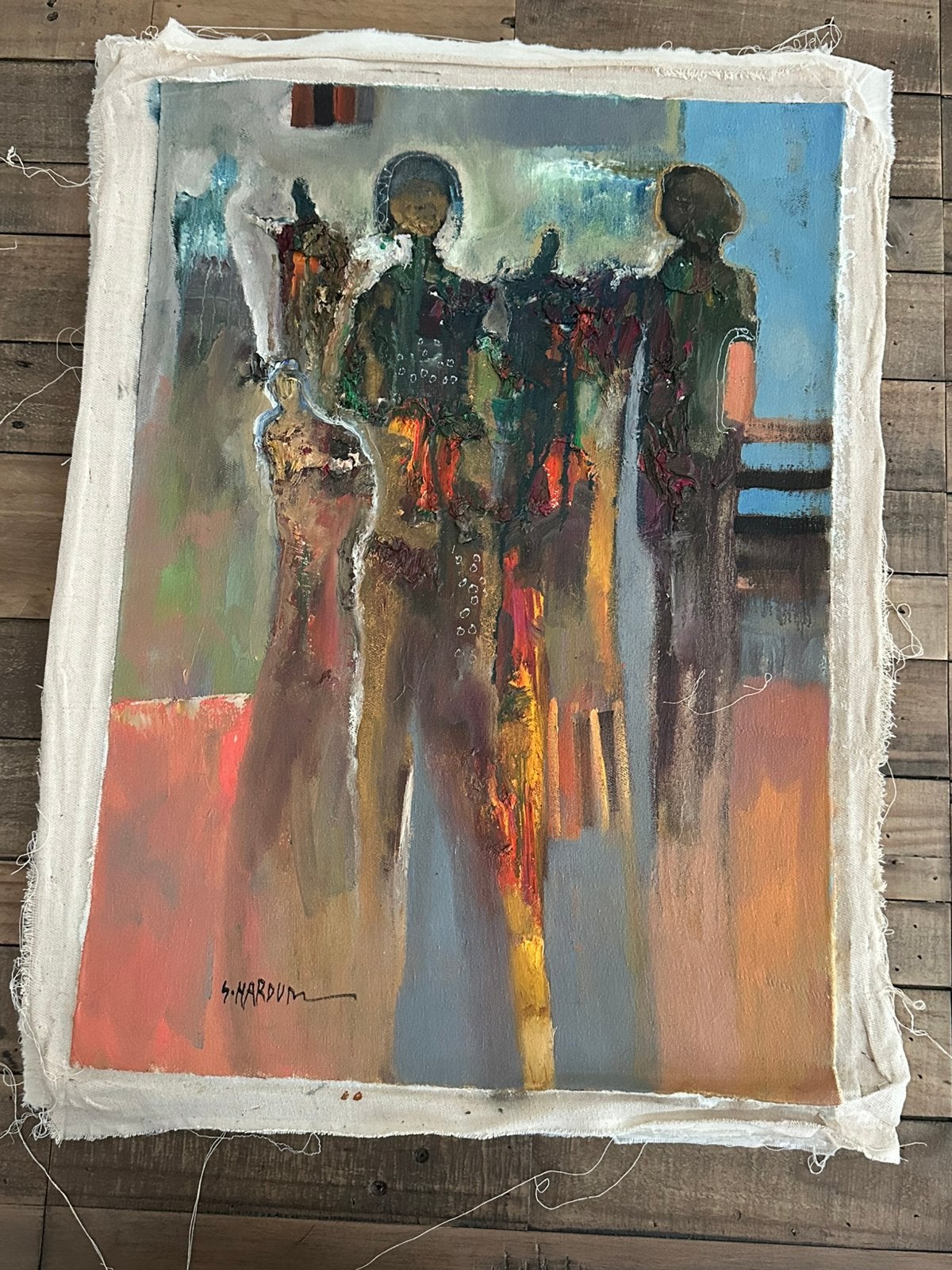 figures et ombres, peinture à l'huile sur toile, Antiek en Kunst, Verzenden