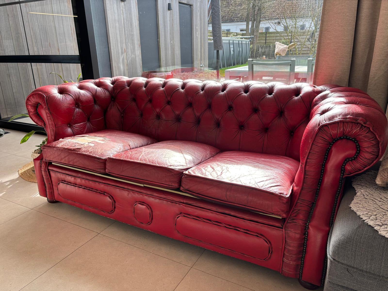 Chesterfield 3-zit, Maison & Meubles, Canapés | Sofas & Chaises Longues, Enlèvement, Utilisé, Trois personnes, Cuir