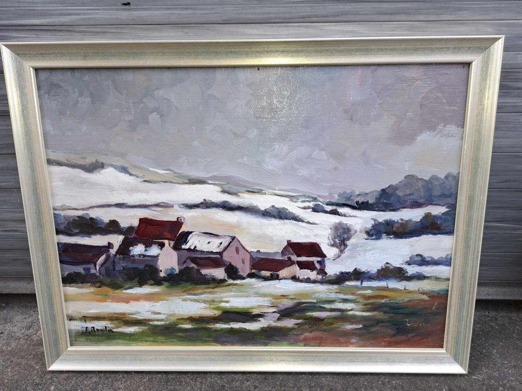 huile sur panneau paysage signe emile roulin, Antiquités & Art, Art | Peinture | Classique, Enlèvement ou Envoi, Paysage, Panneau