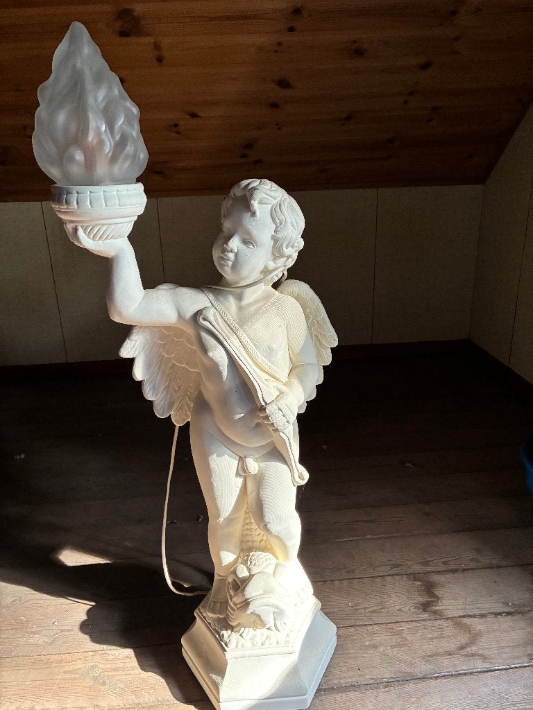 stenen beeld engel met lamp, Antiek en Kunst, Ophalen, 50 - 100 cm, Beeld, Religie