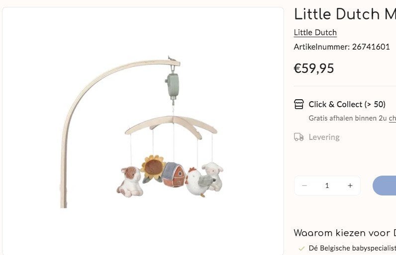 Little Dutch baby mobiel, Ophalen, Zo goed als nieuw, Overige typen, Met geluid
