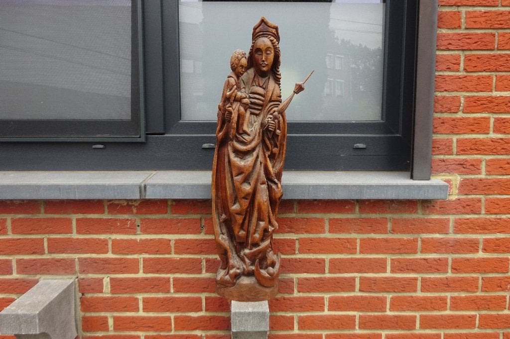 Madone au croissant demi lune tout en bois ., Enlèvement, Comme neuf, Autres types, Christianisme | Catholique