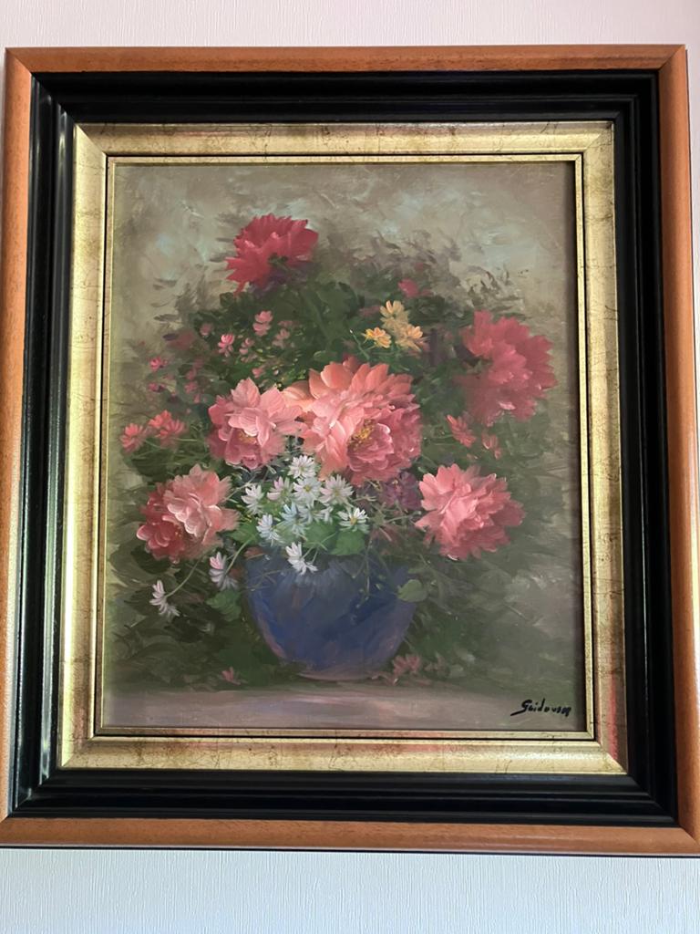 Klassiek Olieverfschilderij Gaston Quidousse Pioenrozen, Antiek en Kunst, Ophalen