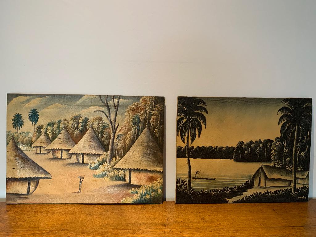 set Congolese schilderijen (Gemena, 1960) Gesigneerd 'Samba', Antiek en Kunst, Ophalen of Verzenden