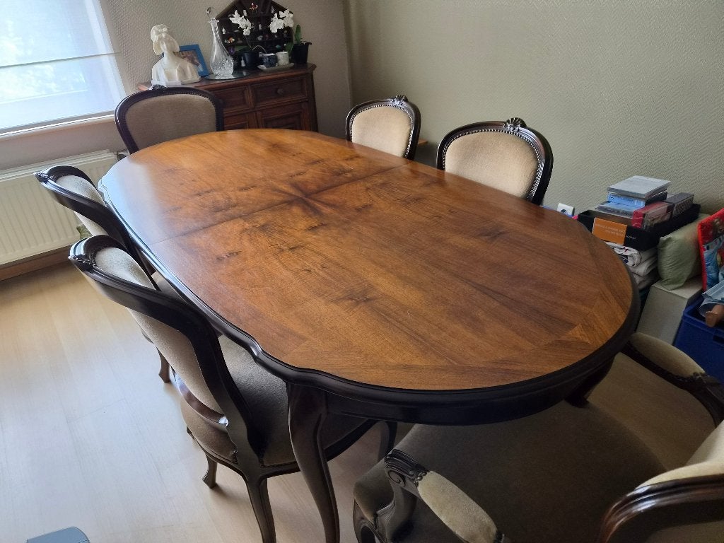 Eettafel met 6 stoelen (verlengbaar), Enlèvement, Utilisé, 50 à 100 cm, 200 cm ou plus