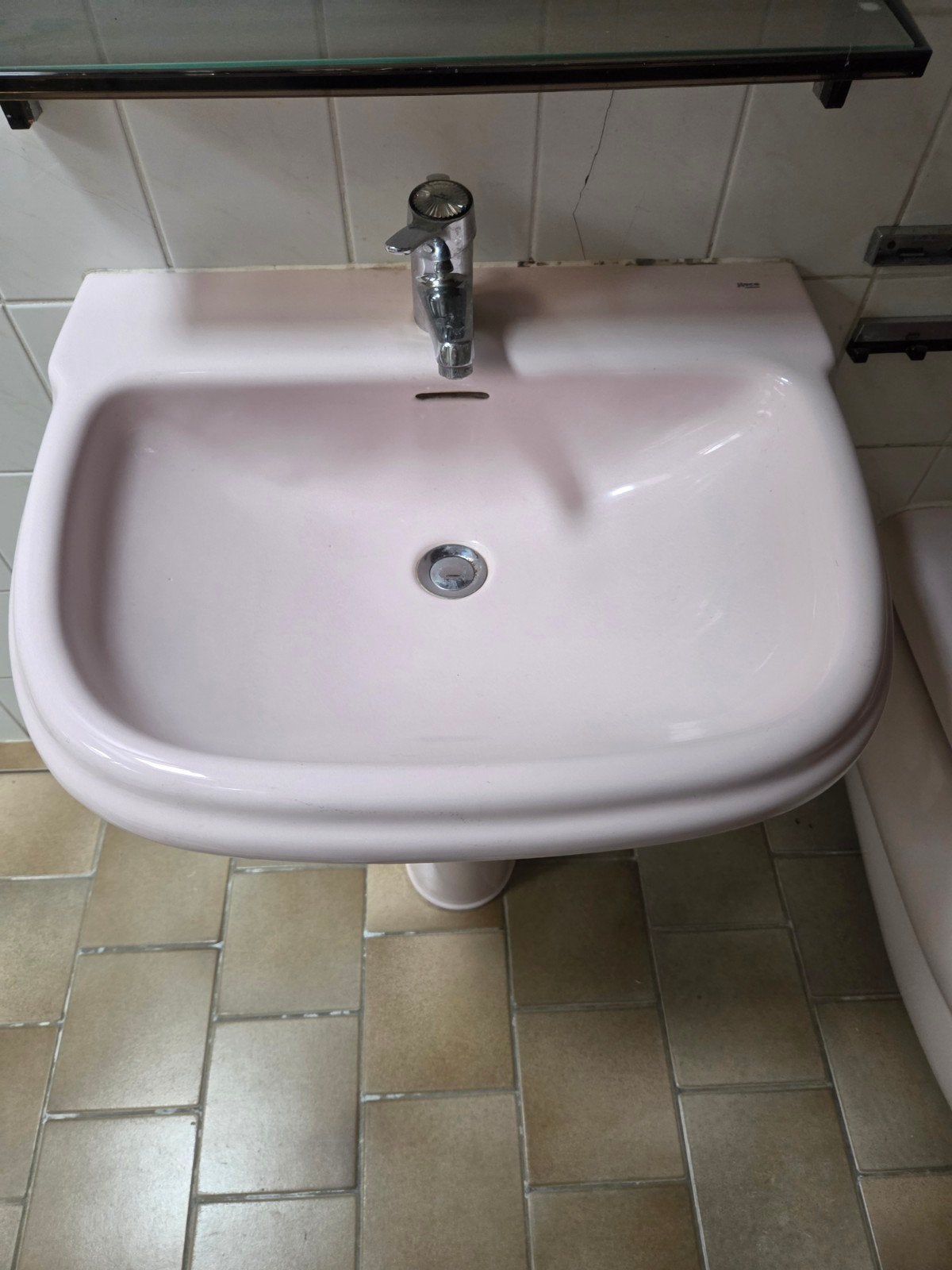 Roca vintage roze lavabo, Huis en Inrichting, Ophalen, Gebruikt, 50 tot 100 cm, Minder dan 100 cm