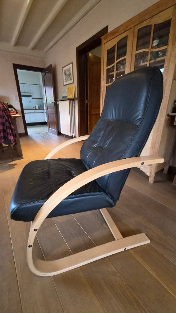 Lederen lounge chair, Huis en Inrichting, Ophalen, Zo goed als nieuw, Hout, Modern