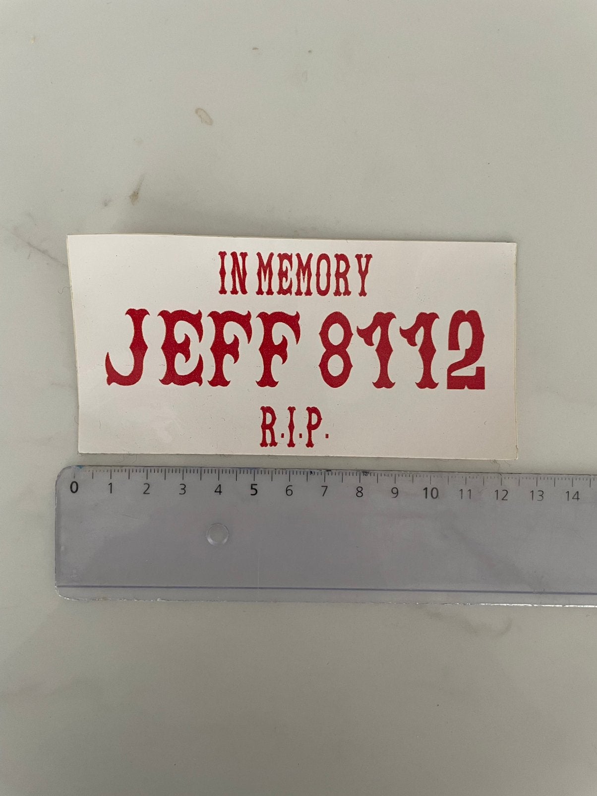 Autocollant RIP In Memory Jeff 8112 Hells Angels support 81, Enlèvement ou Envoi, Neuf, Voiture ou Moto