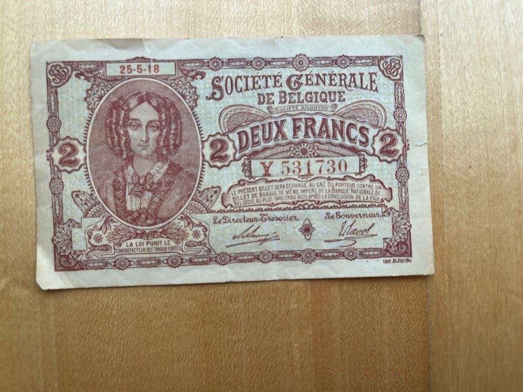 Bankbiljet 2 frank-Koningin Louise Marie d'Orléans-1918-Rare, Enlèvement ou Envoi, Belgique, Billets en vrac