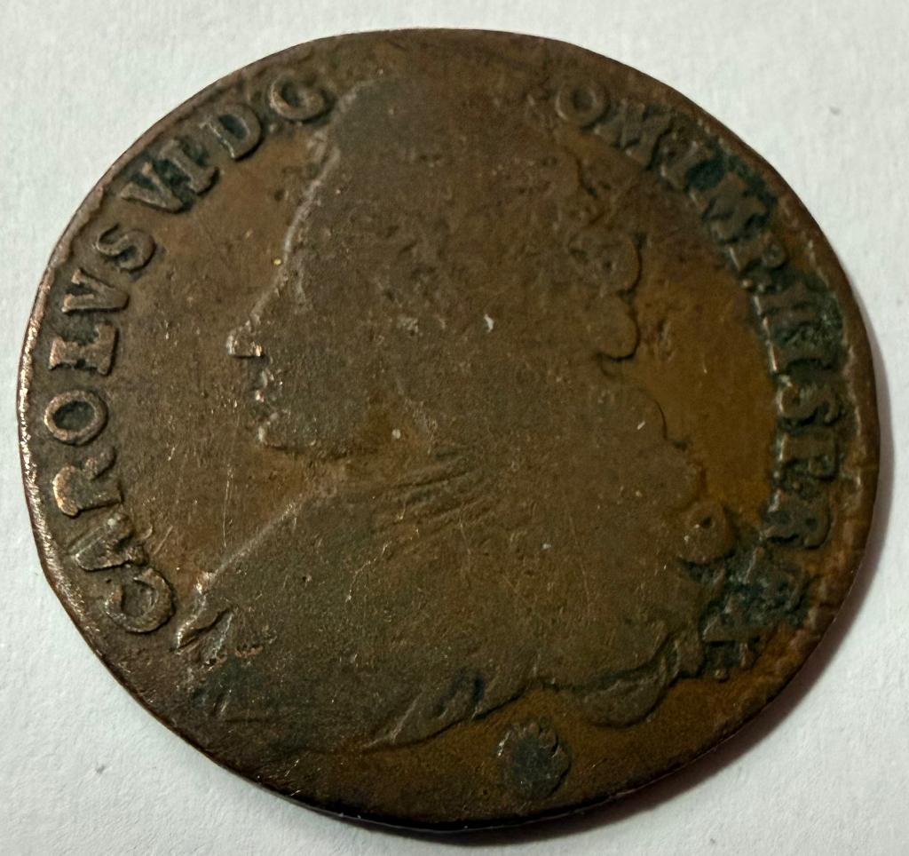 1 Liard/Oord Karel VI Oostenrijkse Nederlanden Brabant 1712, Postzegels en Munten, Verzenden, Overige landen, Losse munt