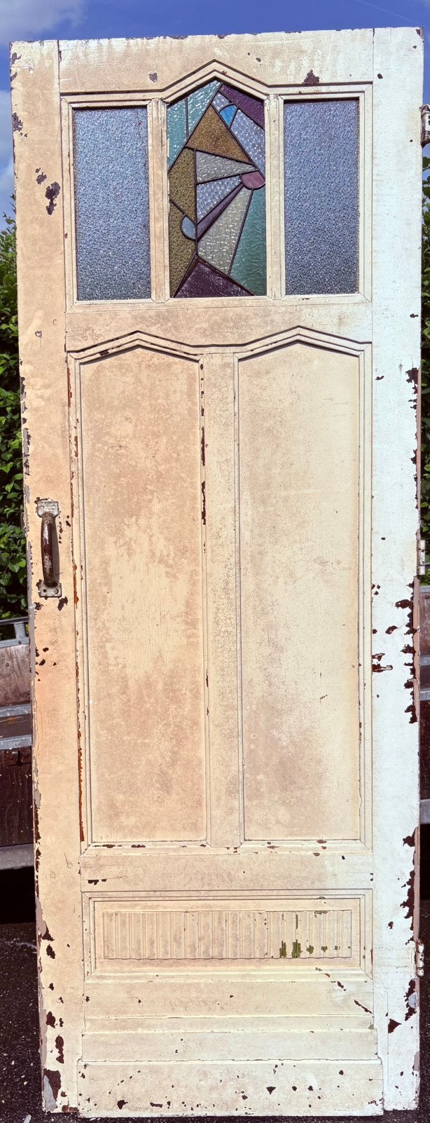 Porte intérieure en bois massif avec vitraux, Bricolage & Construction, Enlèvement ou Envoi, Porte intérieure, Bois, 215 cm ou plus