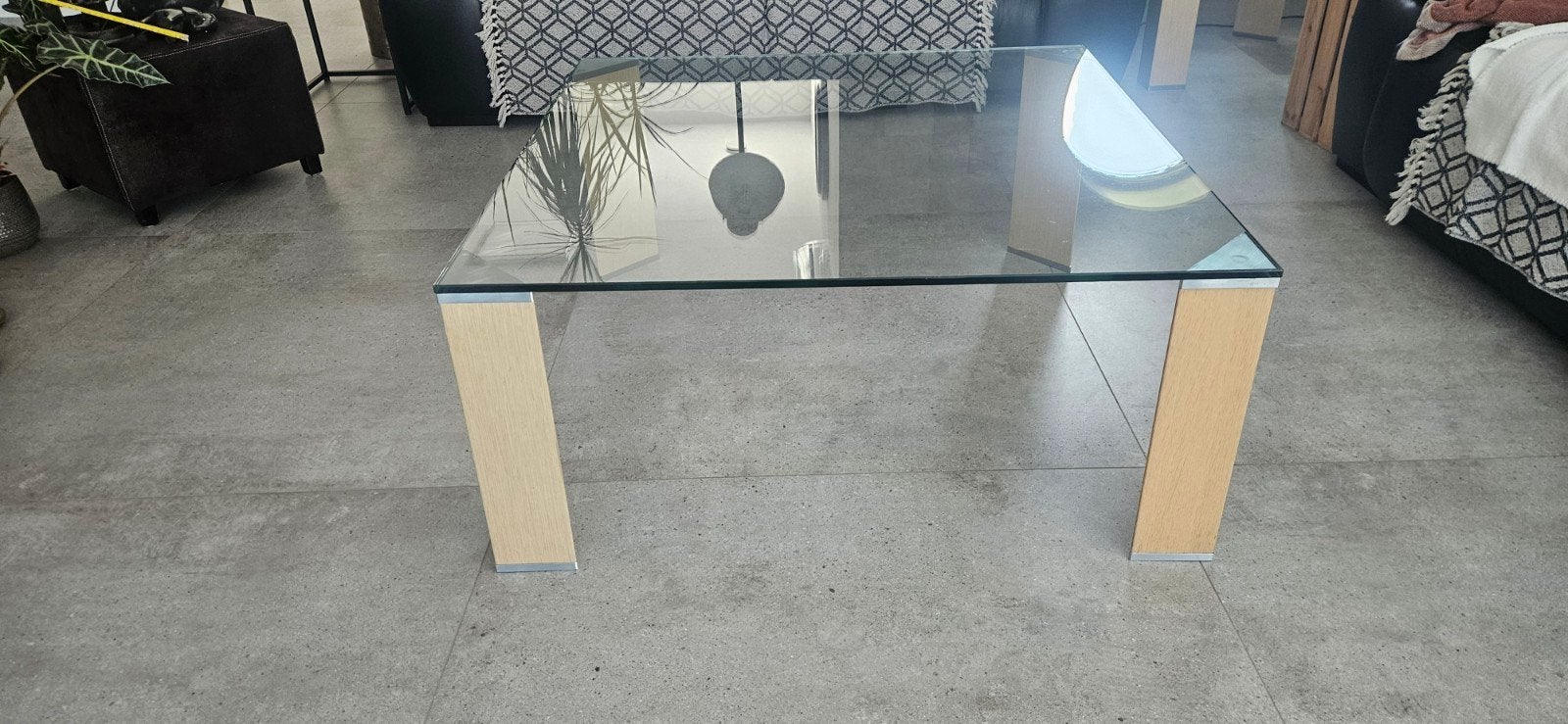 2 tables de salon en verre et pied en chêne 350€, Maison & Meubles, Enlèvement ou Envoi, Neuf, Chêne