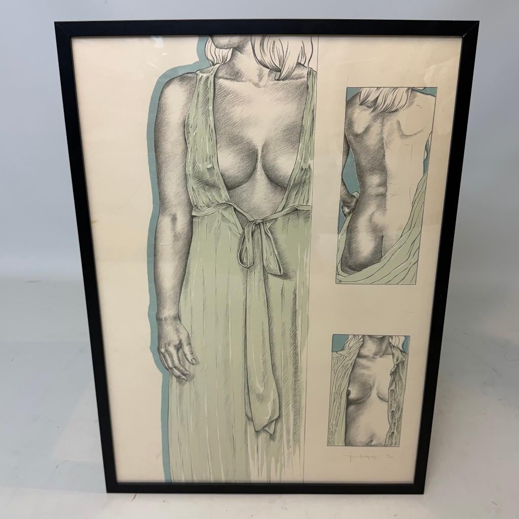 Lithografie van vrouwelijk halnaakt door Eddy Thomas, Verzenden