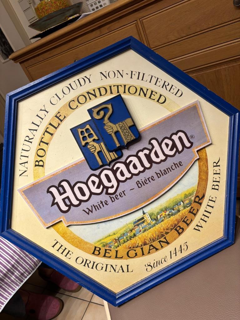 Hoegaarden reclamebord hout, Verzamelen, Ophalen, Zo goed als nieuw, Reclamebord, Plaat of Schild, Overige merken