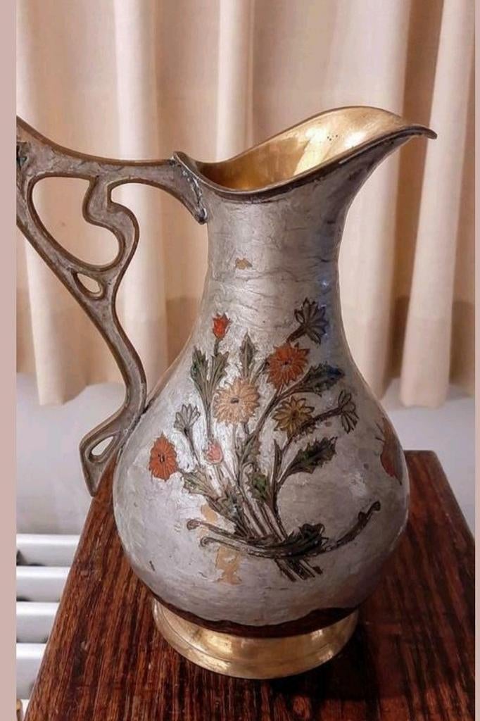 Retro,koperen vaas,Handgeschilderd  emaille  !, Ophalen of Verzenden
