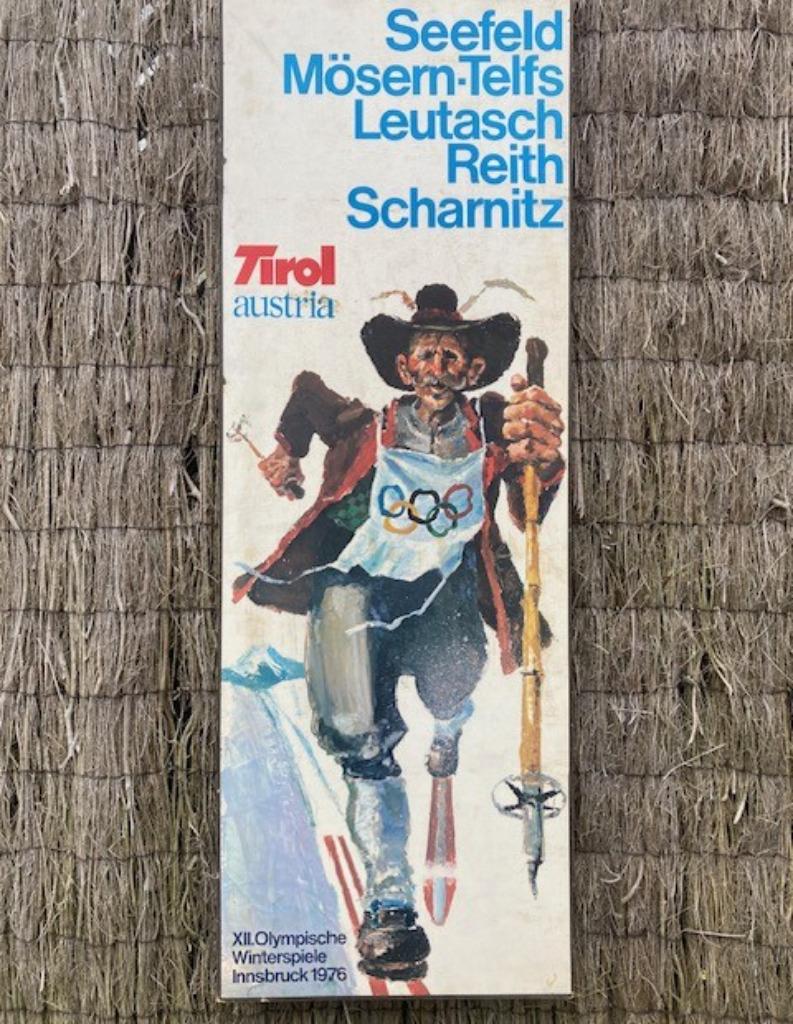 Affiche-Sur bois-Ski-Jeux Olympiques d'hiver-1976-Tyrol-Rare, Antiquités & Art, Curiosités & Brocante, Enlèvement