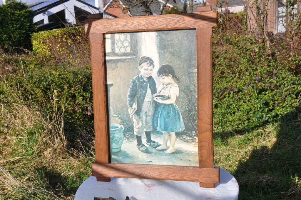 §  grand cadre en chene avec panneau de bois couple d'enfant, Maison & Meubles, 75 cm ou plus, Enlèvement ou Envoi, Utilisé, 50 à 75 cm