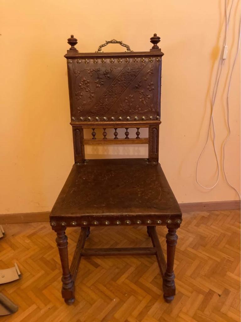 Lot de 2 chaises en bois et cuir, Enlèvement, Utilisé, Bois, Deux
