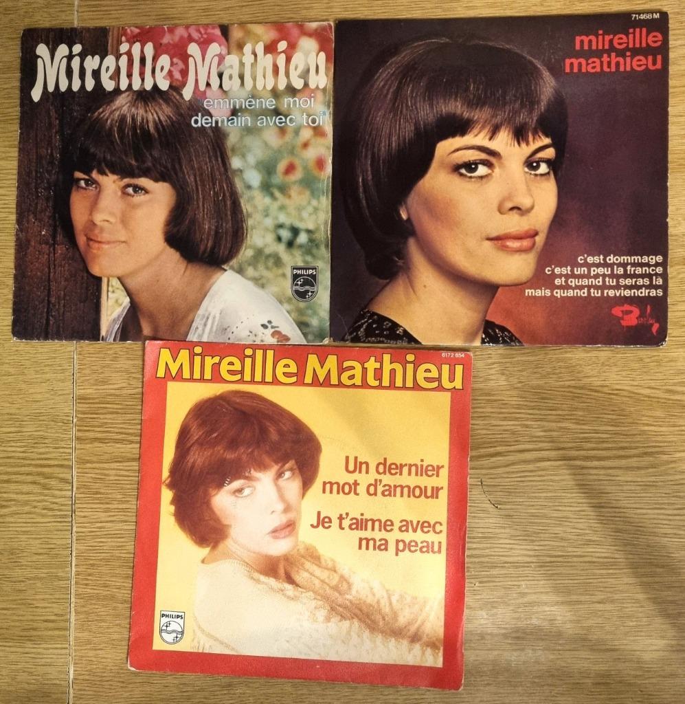 3 disques vinyls 45 t Mireille Mathieu excellent état, Enlèvement ou Envoi