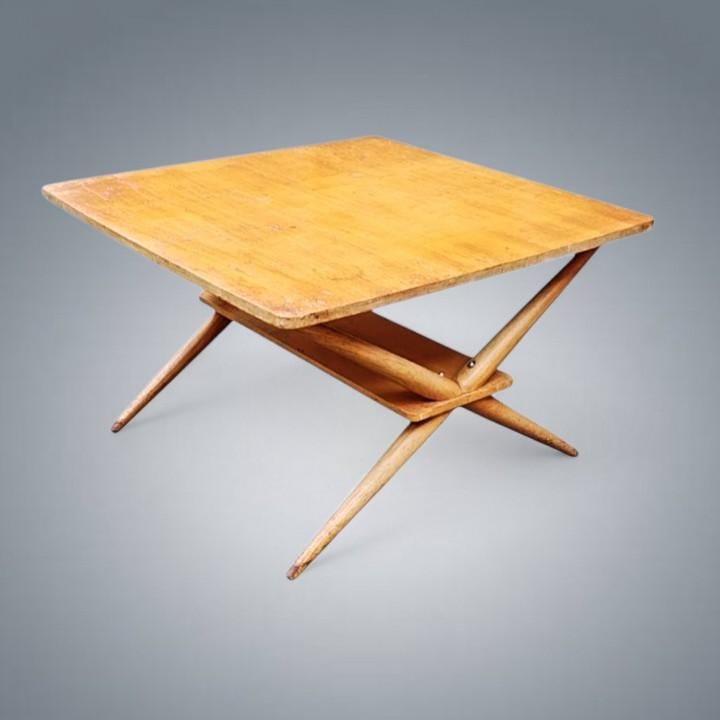 Table basse/repas ajustable Vintage Scandinave en Bouleau, Enlèvement