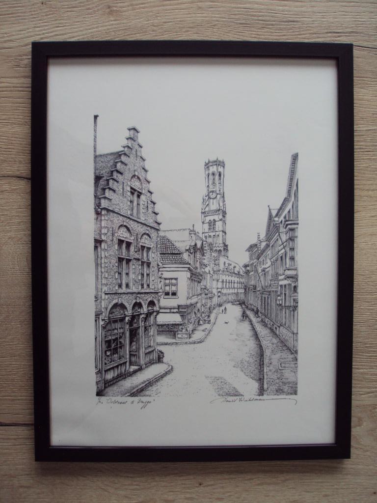 Litho van Daniël Winkelmans "Wolstraat te Brugge, Ophalen of Verzenden