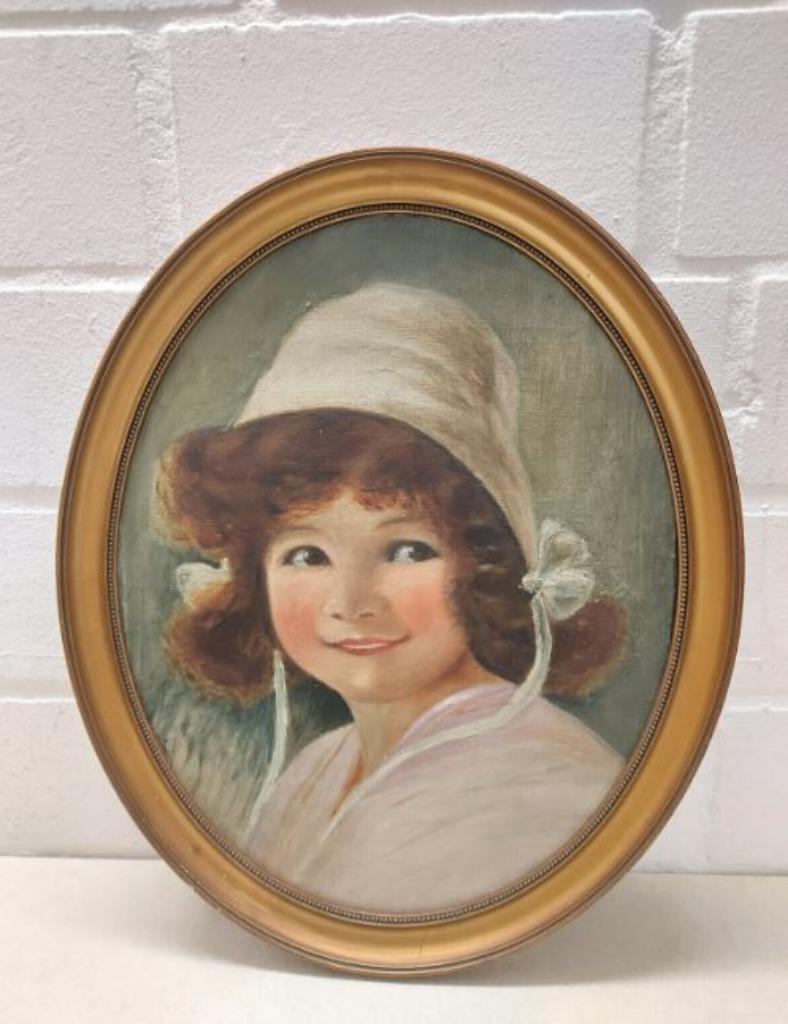 vintage schilderij meisjes portret ovaal, Ophalen of Verzenden, Huis en Inrichting