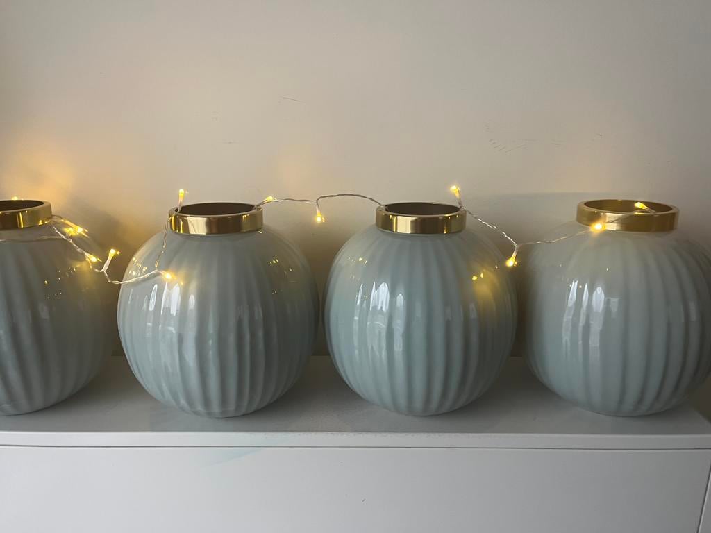 Vase bleu clair Light & Living Hubei Ø26, Moins de 50 cm, Comme neuf, Verre, Vert
