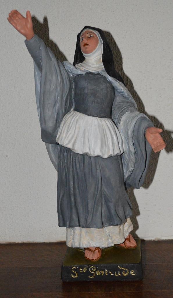 St Gertude van Nijvel, 34 cm, Antiek en Kunst, Antiek | Religieuze voorwerpen, Ophalen of Verzenden